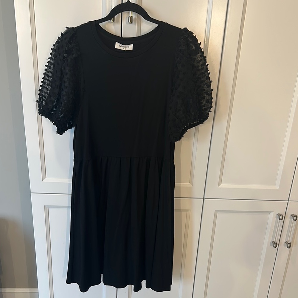 Mittoshop Black Embellished Puff Sleeve Midi Dress